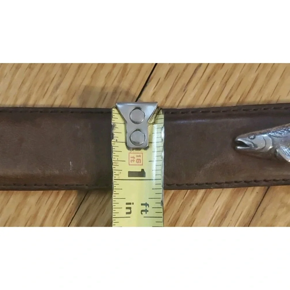 Italian Full Grain Leather Belt Trout Fish Metal Western Detailed Buckle Size 36